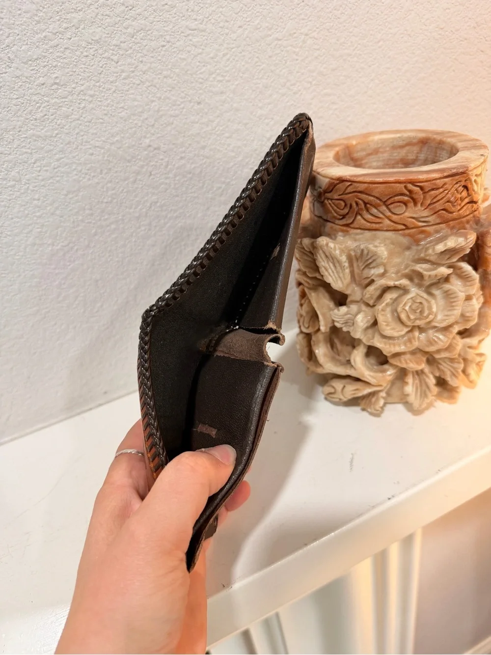 Vintage Tooled Leather Wallet Money Clip Western Floral